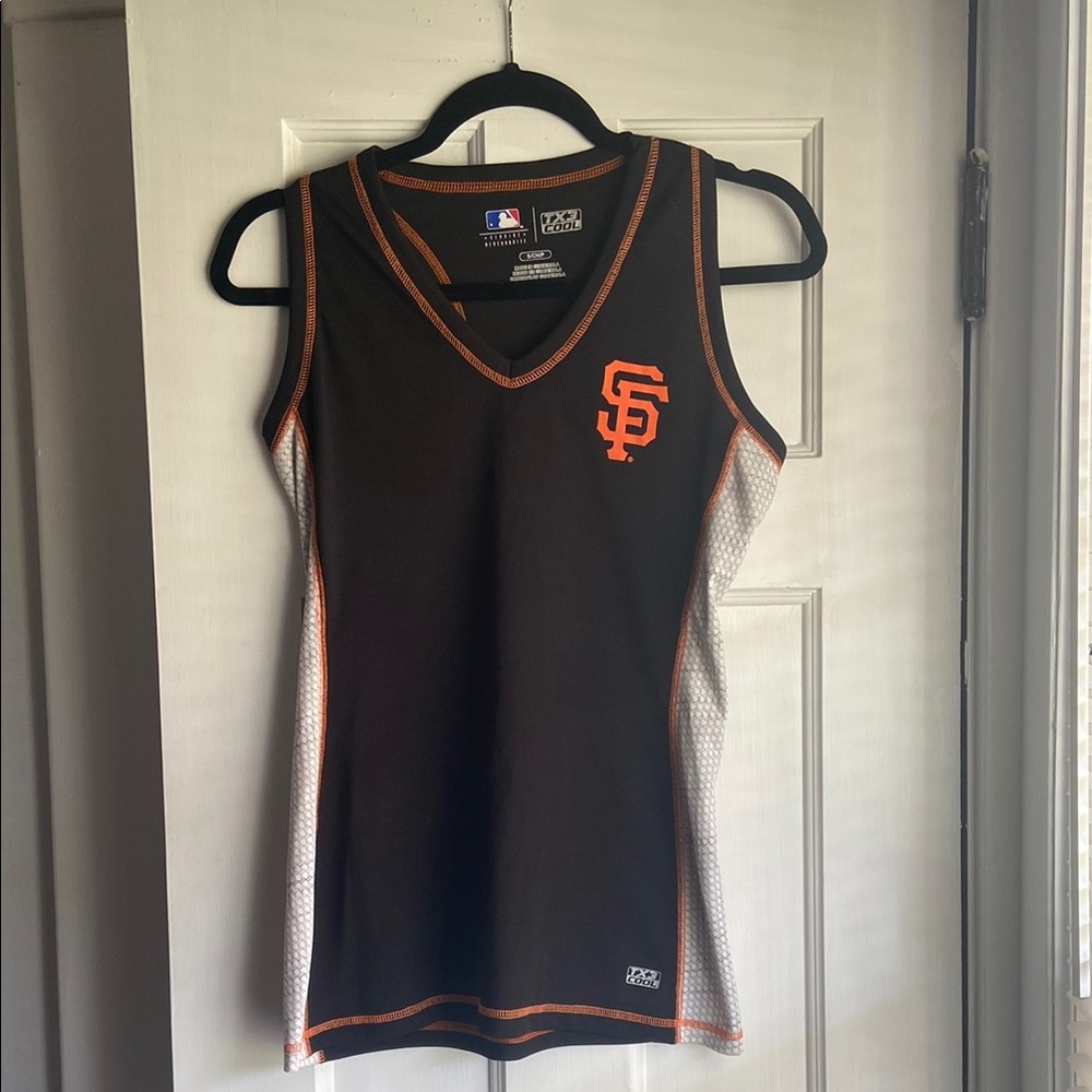 Majestic Black and Orange Fitted Jersey Tank Top